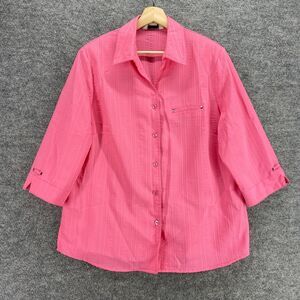 Allison Daley Shirt Women 16 Plus Pink Button Up 3/4 Sleeve Collared Solid